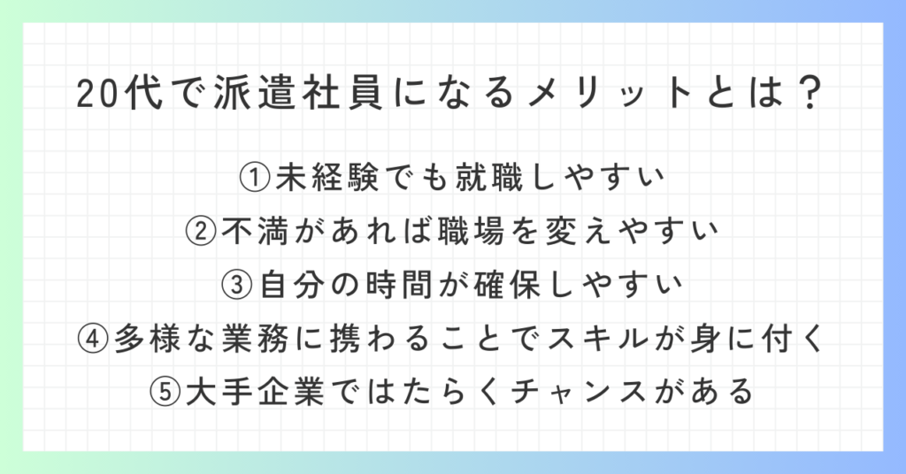 見出し「20代で派遣社員になるメリットとは？」の概要