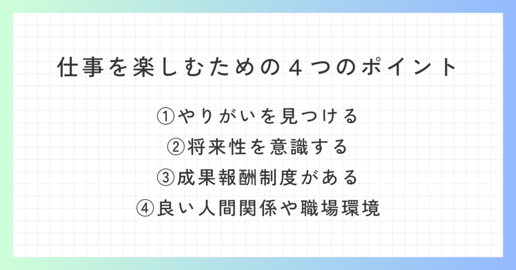 見出し「仕事を楽しむための４つのポイント」の概要