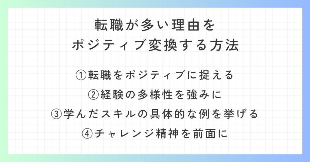 見出し「転職が多い理由をポジティブ変換する方法」の概要